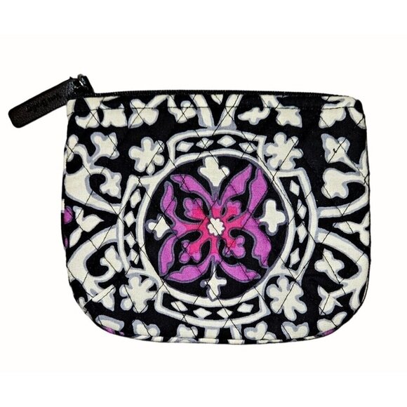Vera Bradley Makeup Bag Zip Closure 7X5 Scroll Medallion Purple Black White NEW - Picture 1 of 11